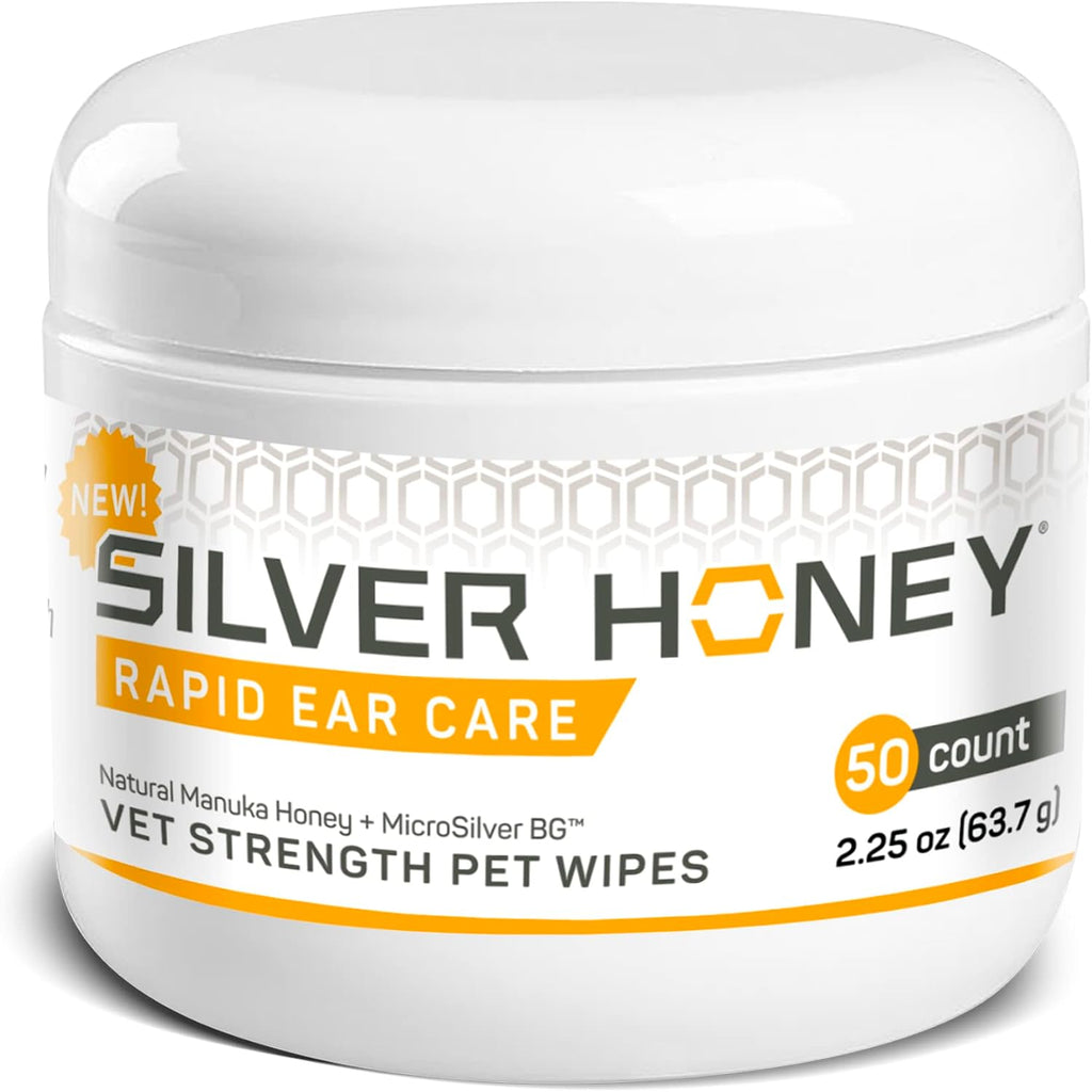 Silver Honey Rapid Ear Care Vet Strength Pet Wipes, 50ct, Manuka Honey &amp; MicroSilver BG