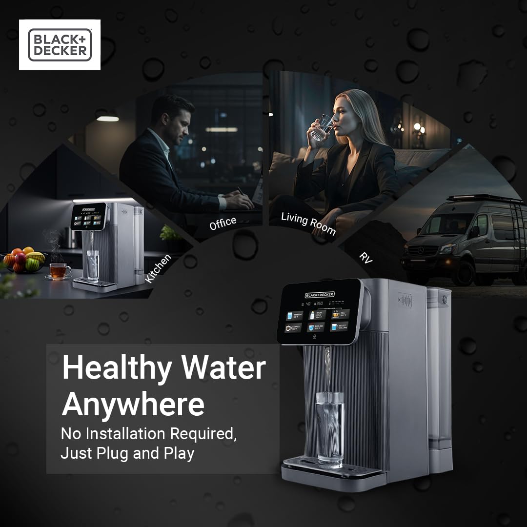 BLACK+DECKER Countertop Reverse Osmosis (RO)+UV Water Filter System, Hot & Ambient Water — 5 Temperature Settings, 5-Stage Filtration, IAPMO & NSF/ANSI 58 Certified, No Installation Required, Portable
