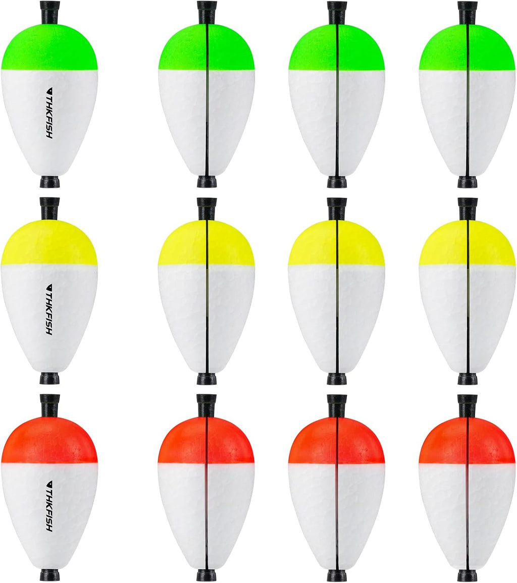 THKFISH Peg Floats Slotted 12PCS Catfish Fishing Floats Foam Slip Bobbers for Fishing Santee Rig Crappie Panfish Bass Trout, 1.2in 2in