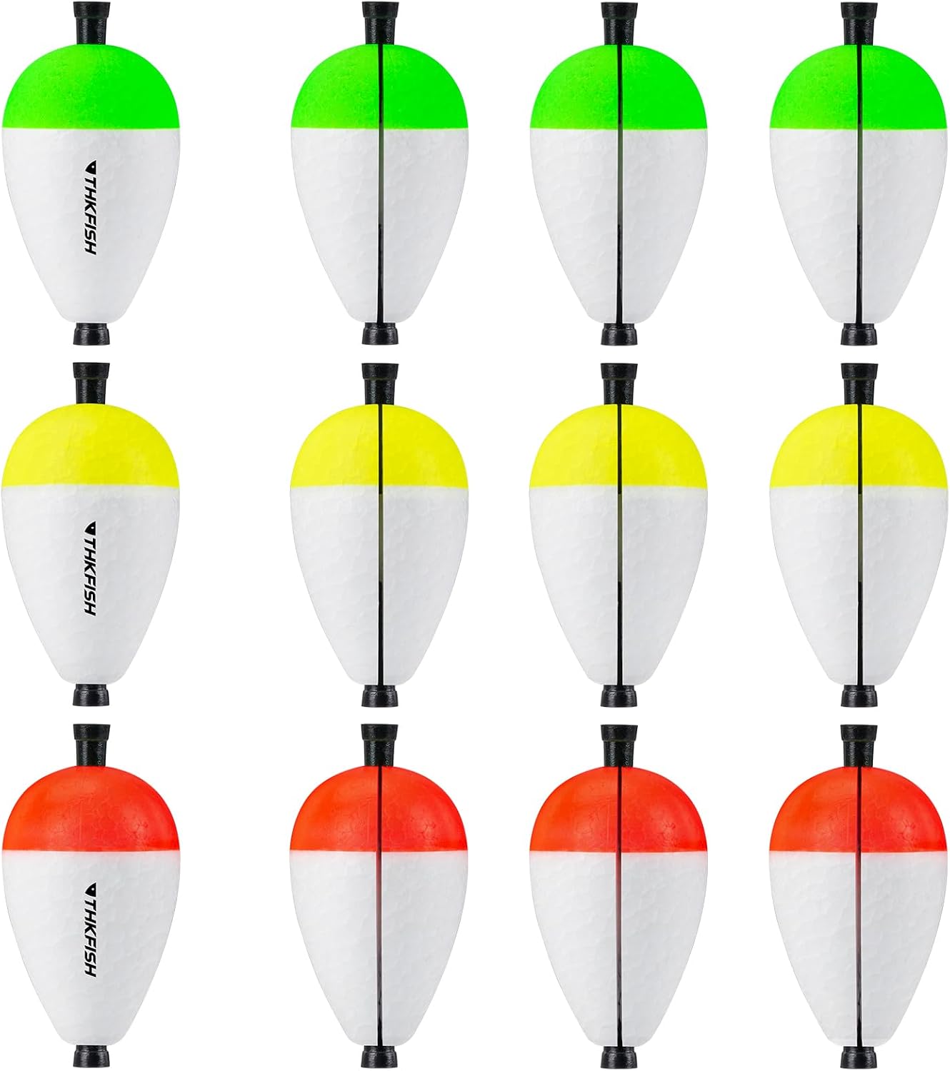 THKFISH Peg Floats Slotted 12PCS Catfish Fishing Floats Foam Slip Bobbers for Fishing Santee Rig Crappie Panfish Bass Trout, 1.2in 2in