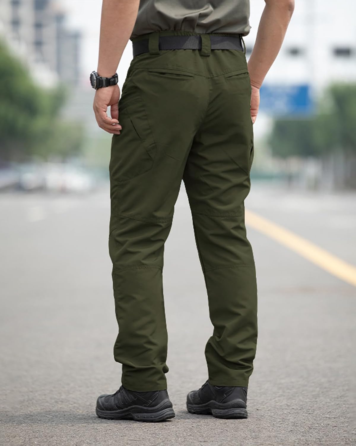 Men's Stretch Tactical Pants Waterproof Ripstop Fabric Cargo Pants Lightweight Casual Hiking Outdoor Work Pants (No Belt)