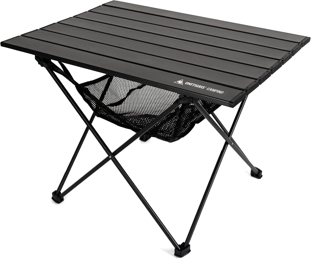 ONETIGRIS Portable Camping Table, Lightweight Beach Table with Storage Net & Carry Bag, Camping Side Table for Outdoor Cooking, Hiking, Fishing, Picnic, Travel