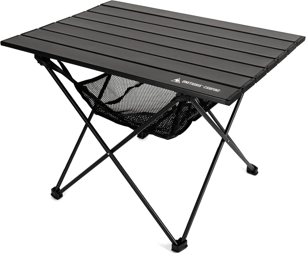 ONETIGRIS Portable Camping Table, Lightweight Beach Table with Storage Net & Carry Bag, Camping Side Table for Outdoor Cooking, Hiking, Fishing, Picnic, Travel