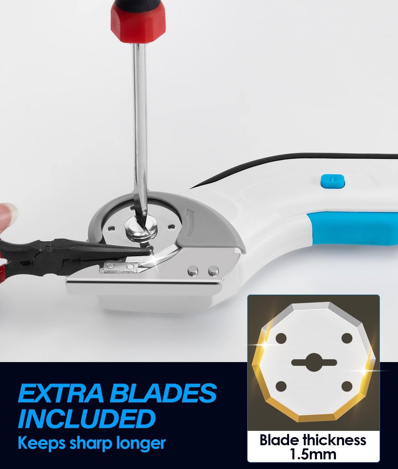 HK Cordless Electric Scissors, 4V Electric Box Cutter, Carpet & Cardboard Cutter with a Replacement Blade/Charger, Rotary Cutter for Cardboard Packages Leather Plastic (White)