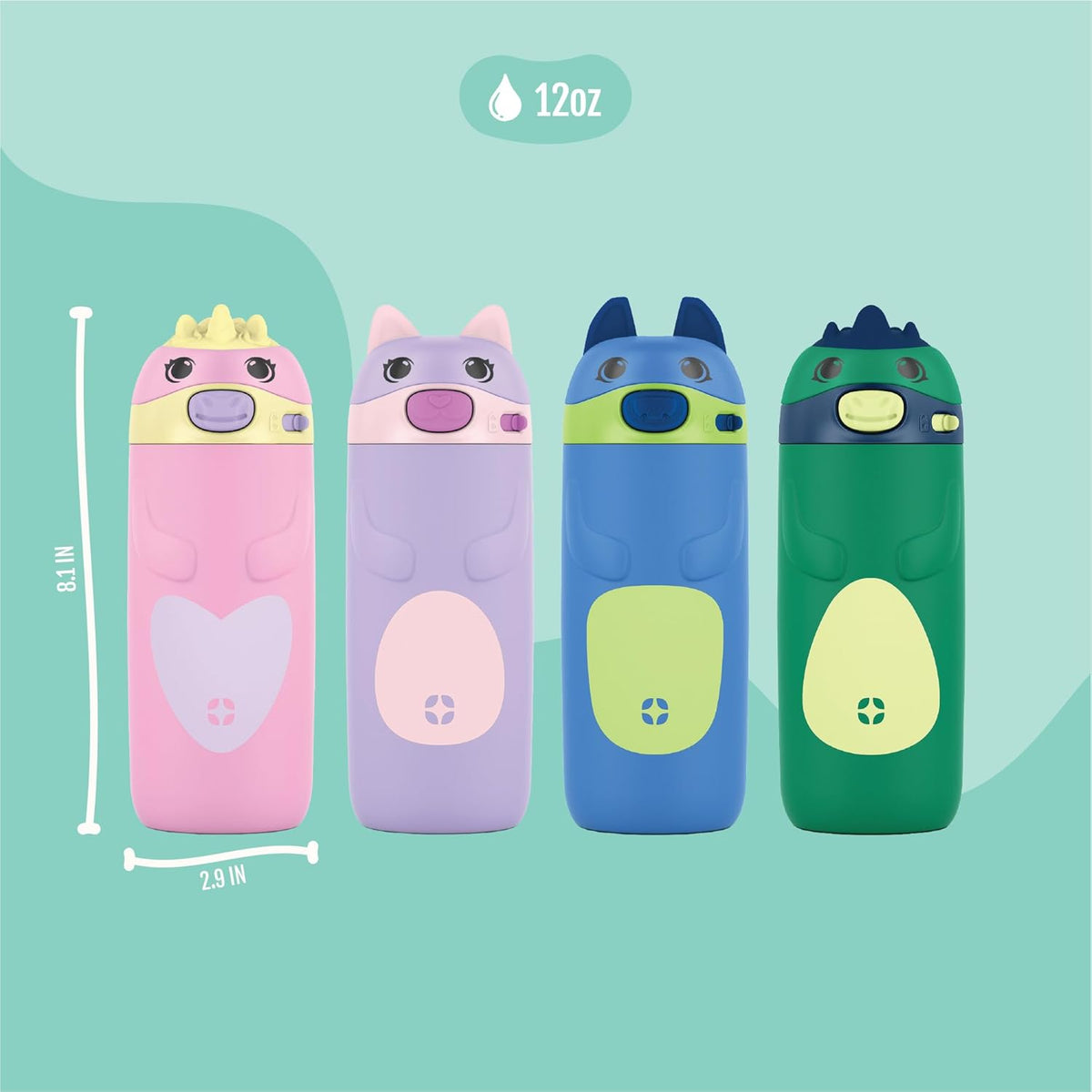 Ello Ellies 12oz Stainless Steel Leakproof Kids Water Bottle, Dino