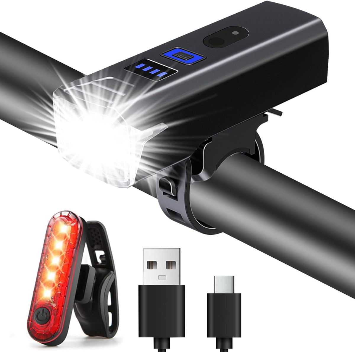 Bike Lights for Night Riding Super Bright High Lumens Bike Wheel Lights Front and Back USB Rechargeable Powerful IPX6 Waterproof Taillight Set for Road and Mountain