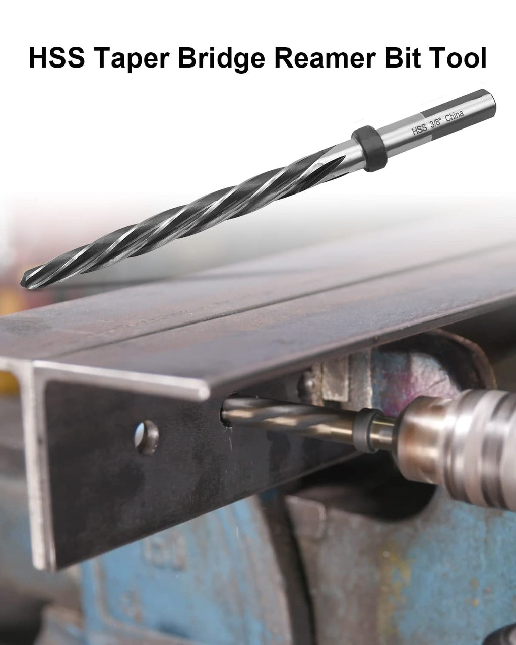 3/8" Drill Bridge/Construction Reamer Bit with 1/2" Shank HSS Taper Chucking Reamer Bit Tool for Steel Metal Wood Alloy Drilling Hole