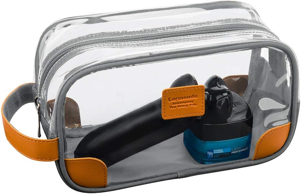 Lermende Toiletry Bag, Clear Shaving Dopp Kit for Men Travel Toiletry Bag Unisex Bathroom Toiletries Organiser Travel Gift for Christmas (Light Grey)