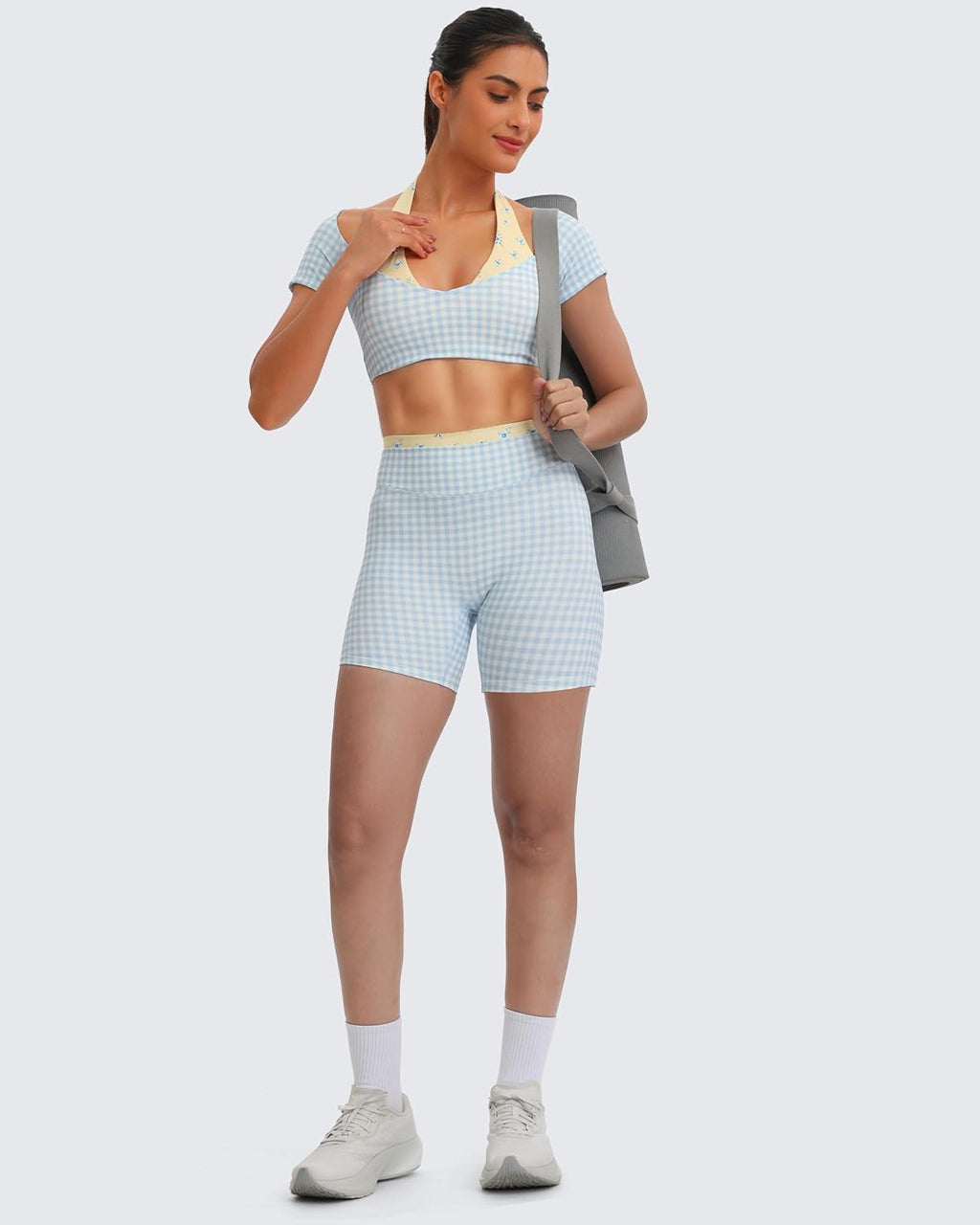 Aoxjox Dual Core Halter Short Sleeve Crop Top