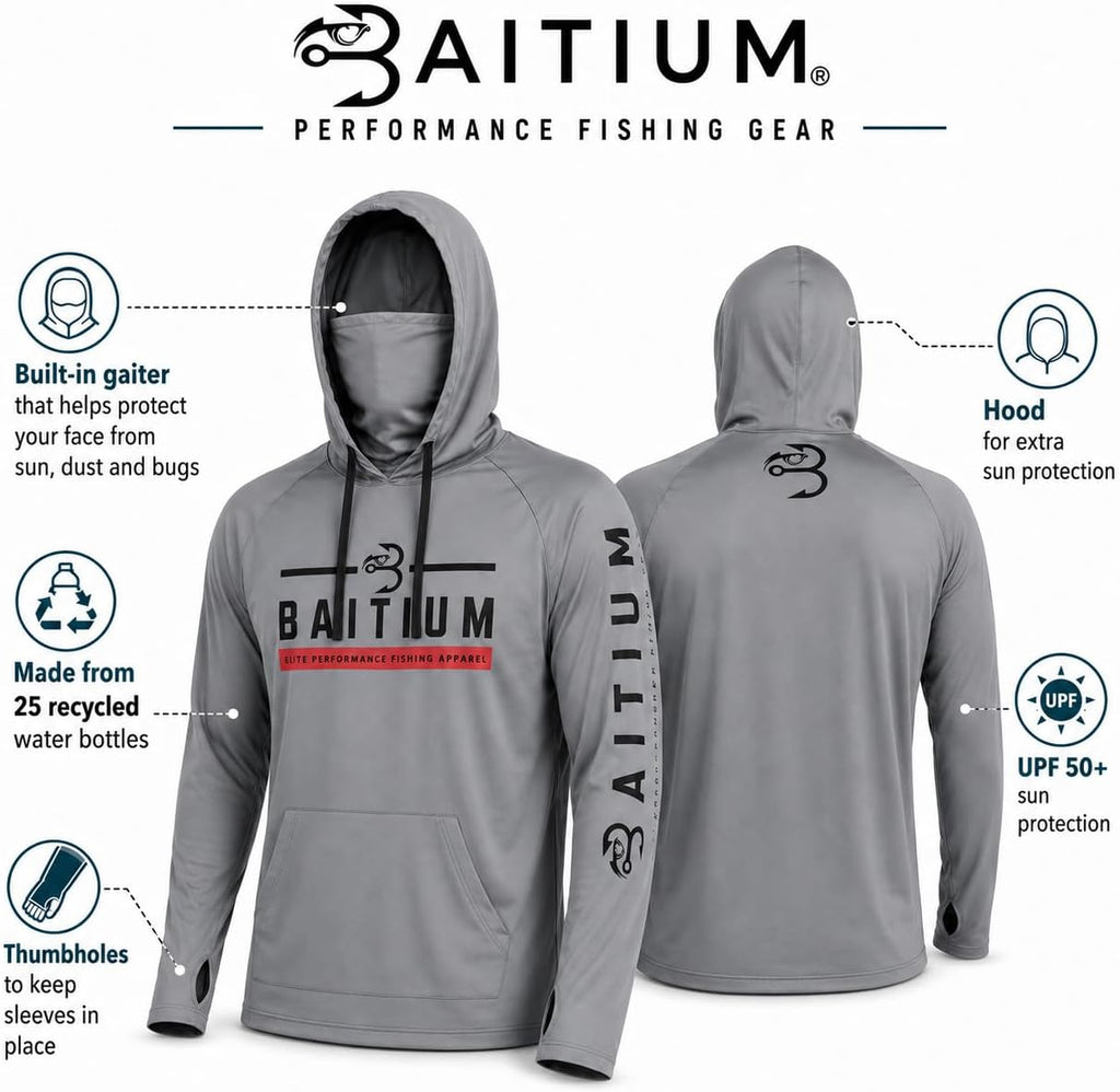 Fishing Shirts for Men,UPF50 Hooded Long Sleeve with Gaiter, Sun Protection Dry Fit Apparel, Face Mask, Fishing Clothes
