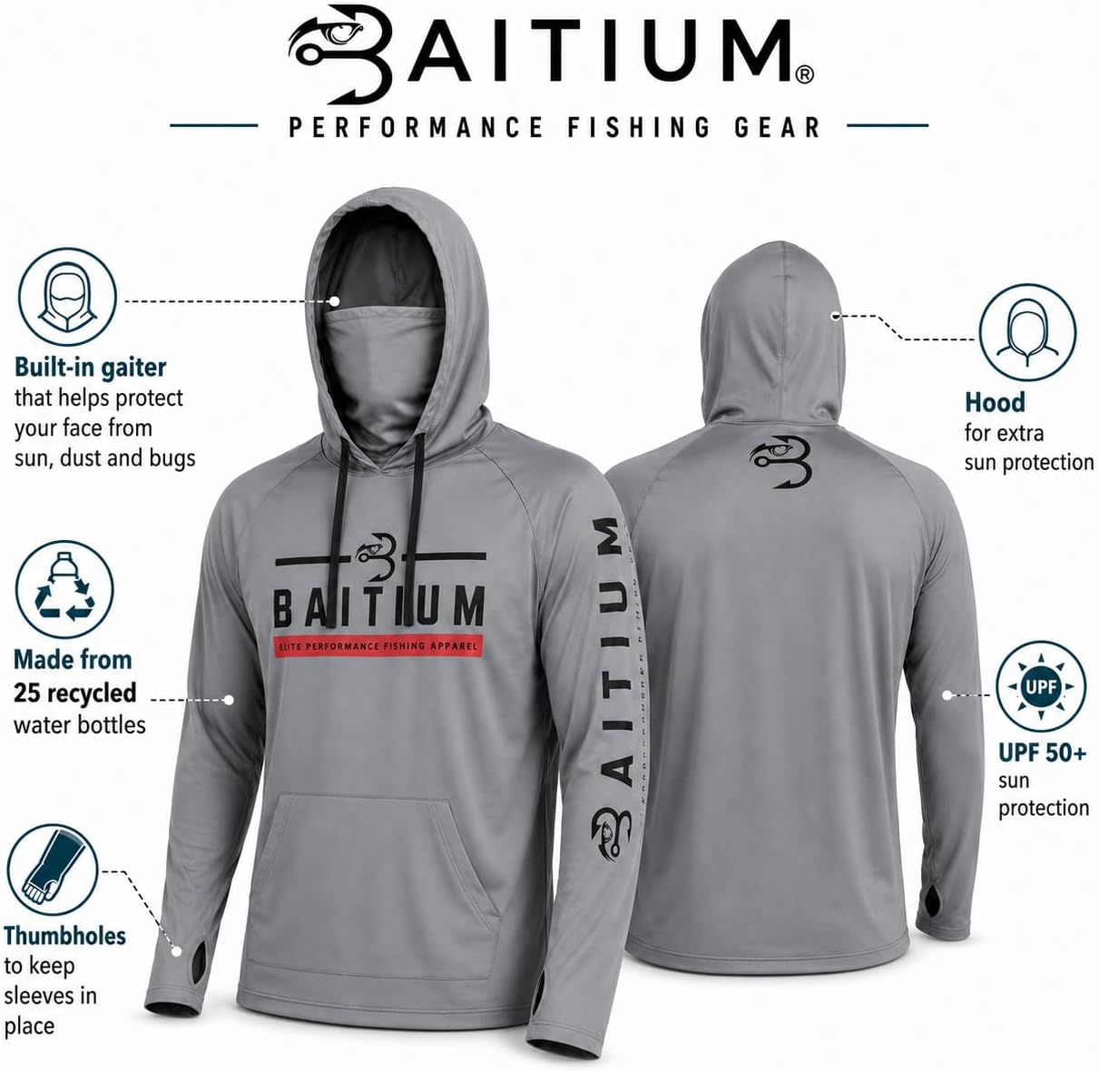 Fishing Shirts for Men,UPF50 Hooded Long Sleeve with Gaiter, Sun Protection Dry Fit Apparel, Face Mask, Fishing Clothes