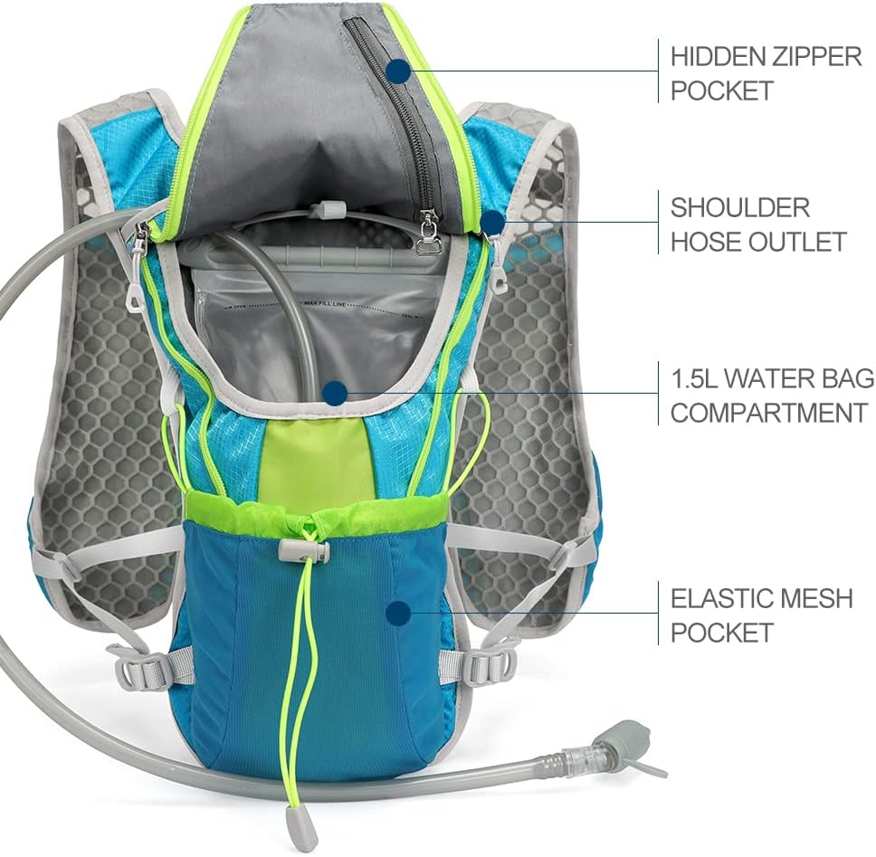 Hydration Pack Backpack, IX INOXTO Running Hydration Vest with 1.5L ( 50 oz) Water Bladder for Men Women, Lightweight Water Backpack for Hiking Cycling Climbing Camping
