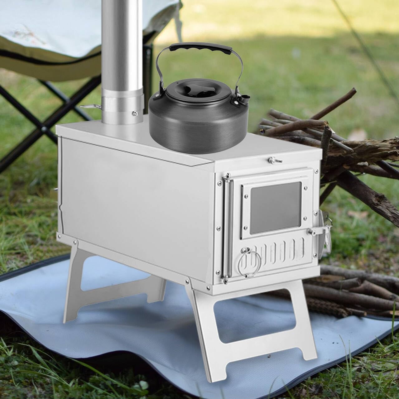 Portable Wood-Burning Stove for Camping with Backpack and 7.2 ft Chimney Pipe; Lightweight and Foldable for Tent, Hunting, Ice Fishing, Travel; Ideal Gift for Campers, Outdoor Accessories