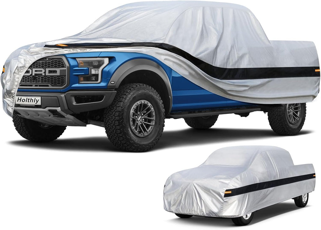 10 LayerTruck Cover Waterproof All Weather. Pickup Truck Cover Rain Snow UV Dust Protection. Length: 221-235 inches, Universal Fit for Ford F150 Chevy Silverado Dodge Ram 1500.