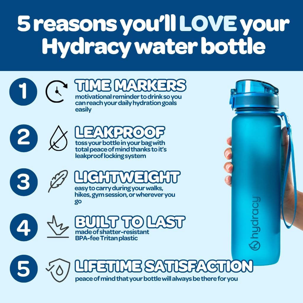 Hydracy Motivational Water Bottle with Time Marker and Straw Lid 32 oz
