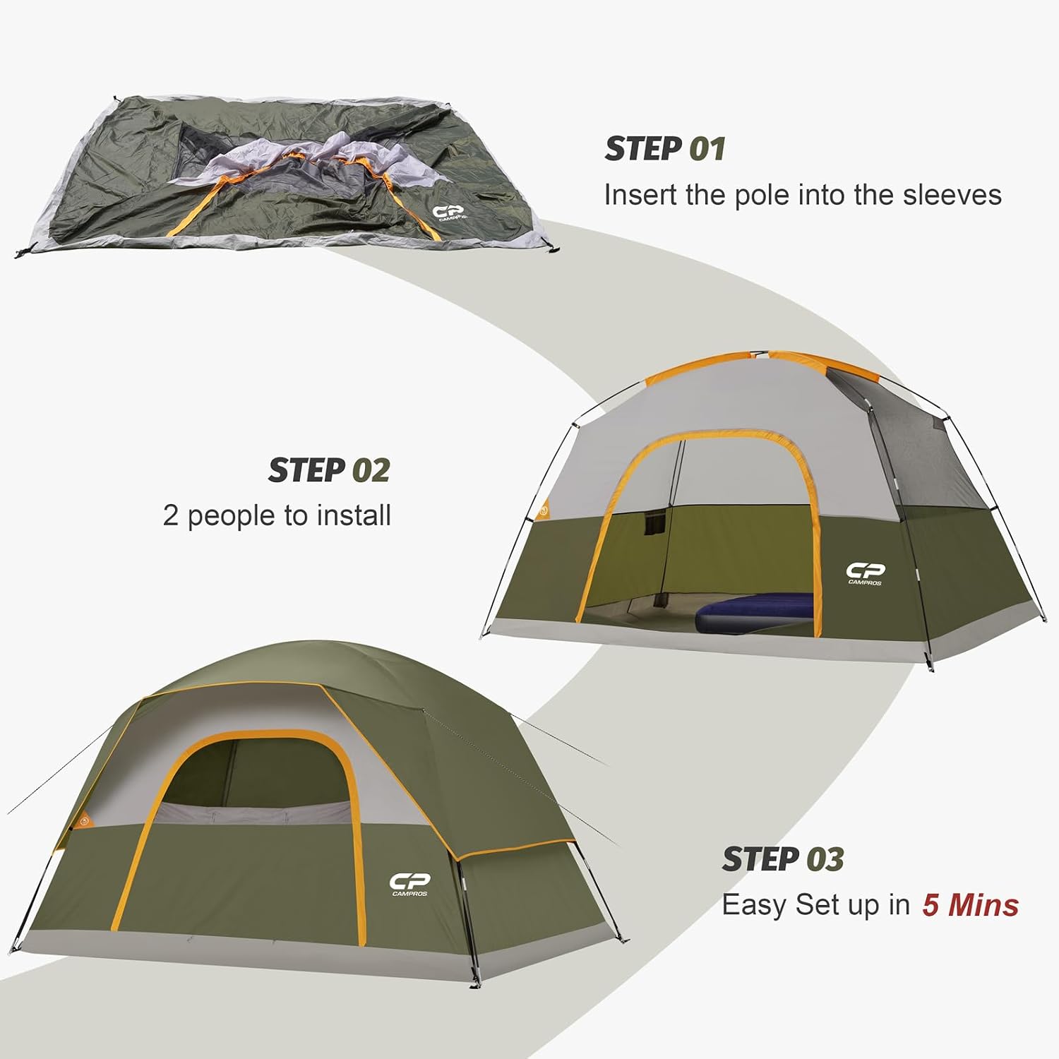 CAMPROS CP Tents for Camping 2/4/6 Person, Waterproof Windproof Dome Tent