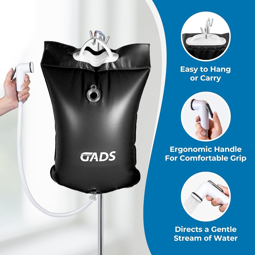 Portable 2.5 gal Bedside and Outdoor Shower Bag with Hose and Sprayer
