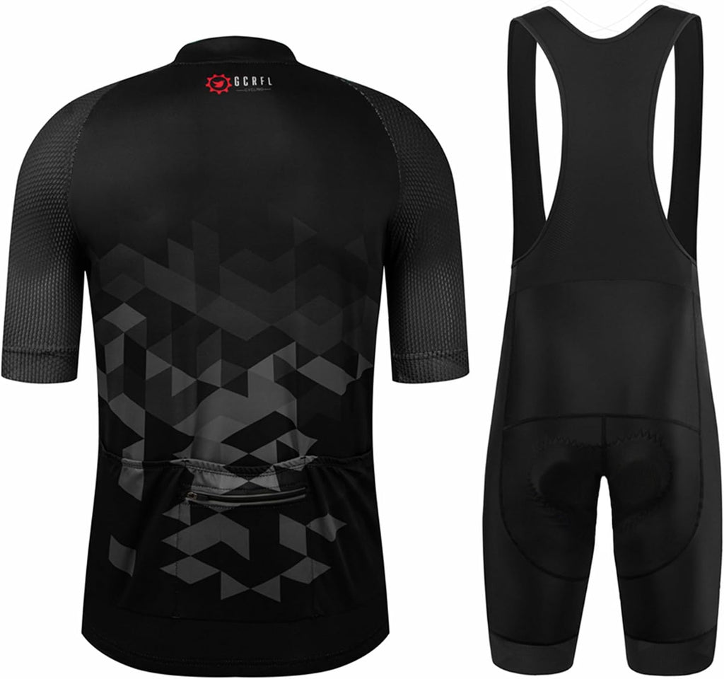 GCRFL Men's Cycling Jersey Set Road Bike Shorts Sleeves Jersey Zipper Pokcet Bib Shorts with Padded, Cycling Clothing kit Men