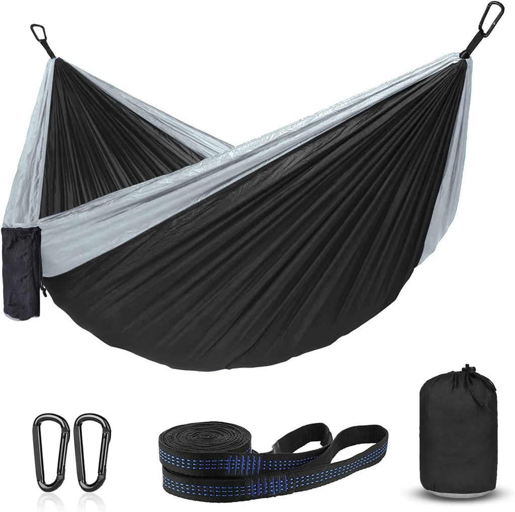 Hammock Camping, Portable Single/Double Hammocks for Outdoor Hiking Travel Backpacking - 210D Nylon Hammock Swing for Backyard & Garden (Green/Khaki)