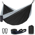 Hammock Camping, Portable Single/Double Hammocks for Outdoor Hiking Travel Backpacking - 210D Nylon Hammock Swing for Backyard & Garden (Black/Gray)