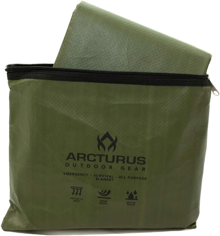 Arcturus Insulated Tarp, Reusable Heavy Duty Thermal Survival Blanket – 60x82in, Reflects 90% Body Heat, Waterproof, Windproof, 3-Layer Design, Reinforced Grommets, Olive Green