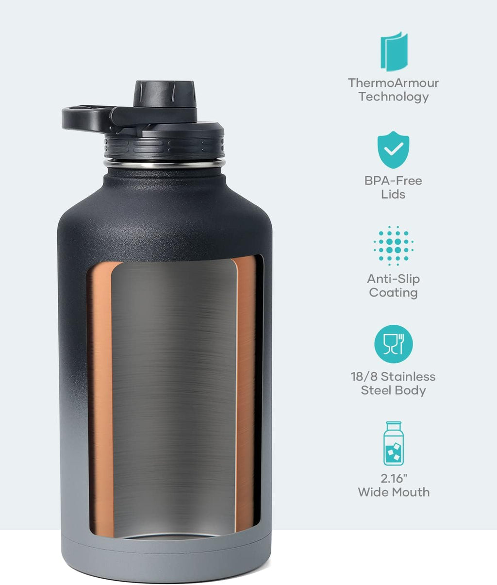 BUZIO Half Gallon Water Jug Insulated Stainless Steel (Cold for 48 Hrs)