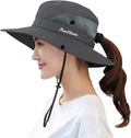 Muryobao Women's Ponytail Sun Hat UV Protection Foldable Mesh Wide Brim Beach Fishing Hat