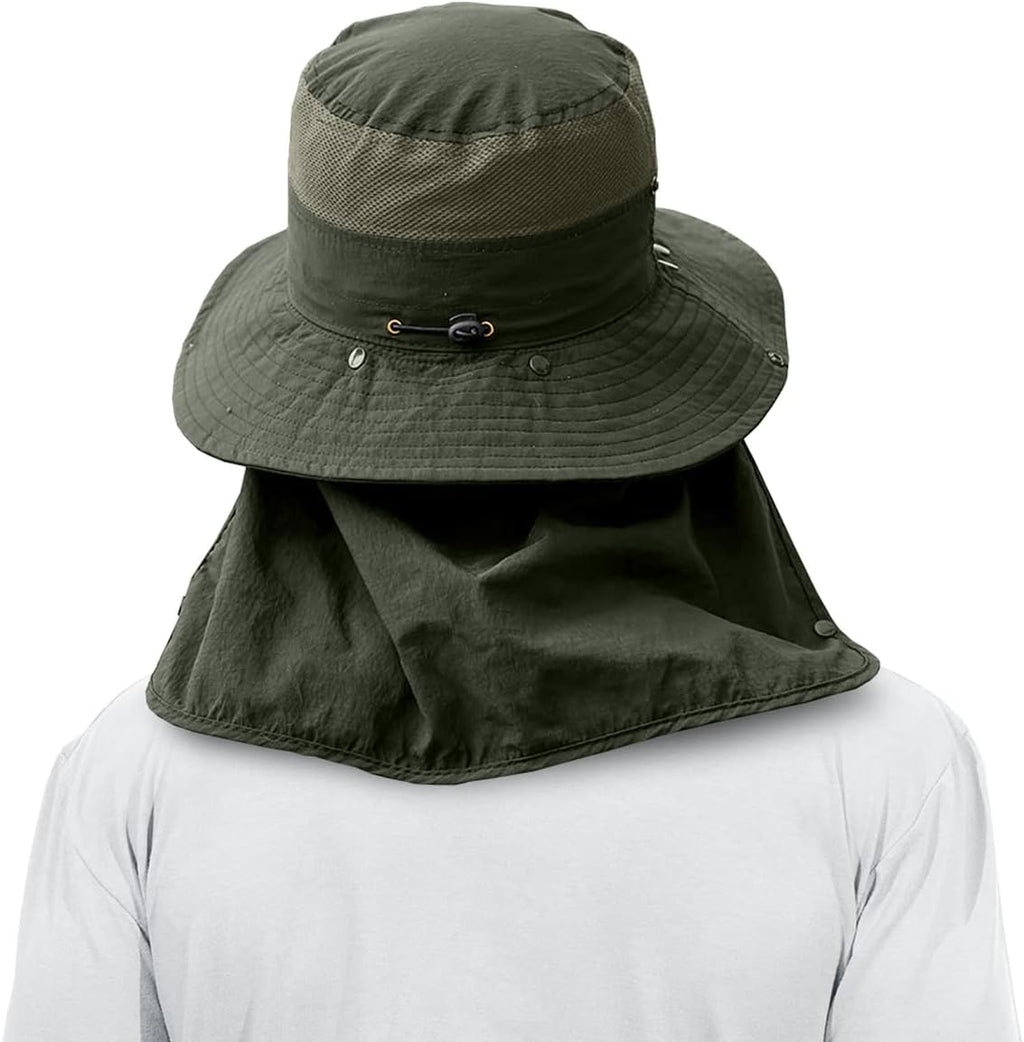 3 Pack Mens Outdoor Wide Brim Fishing Hat,UPF 50+ Sun Protection Cap with Face Neck Flap for Hiking & Garden