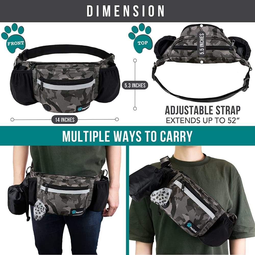 PetAmi Dog Fanny Pack, Treat Pouch for Dog Walking Training, Camo Black