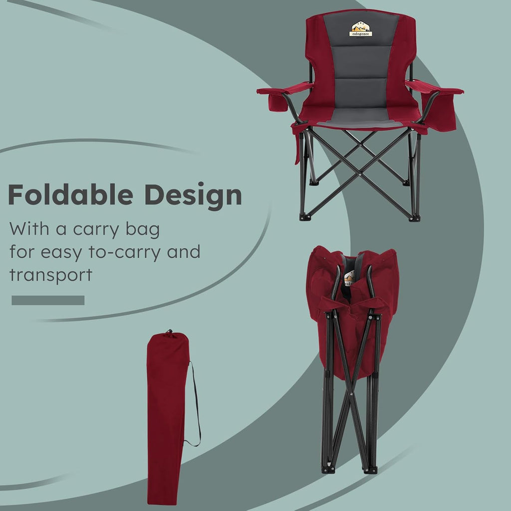 Colegence Oversized Heavy Duty Camping Chairs, 2 Pack, 450 lb, Red