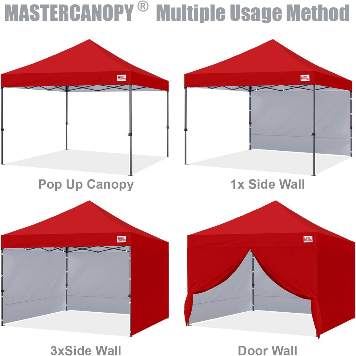 MASTERCANOPY 10x10 Heavy Duty Pop up Canopy Tent with Sidewalls, Red