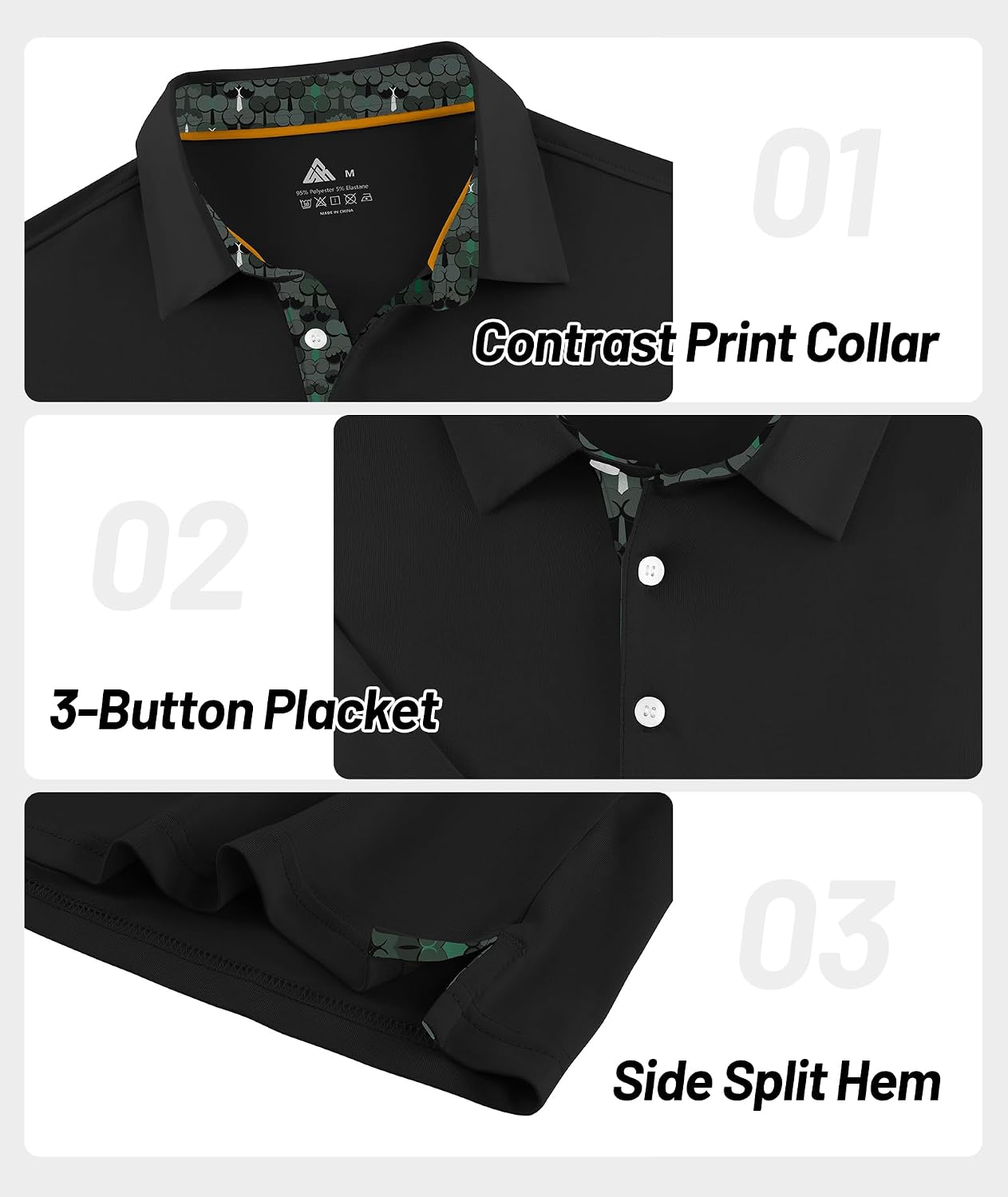 ZITY Golf Shirts for Men Short Sleeve Moisture Wicking Solid Performance Designed Print Collared Casual Polo Shirt