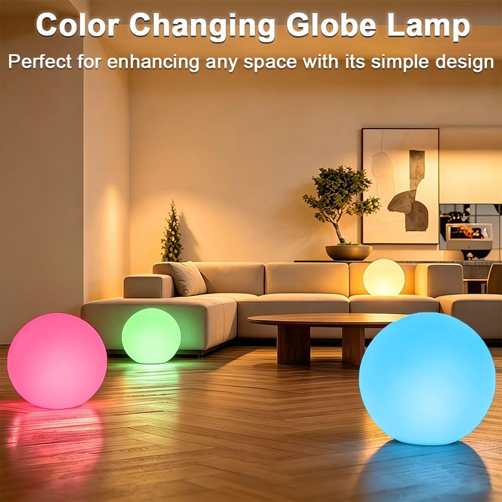 12-in LED Globe Orb Lamp, Dimmable RGB Color Changing Glowing Orb Lights Rechargeable Glowing LED Ball Light w/Remote, Waterproof Outdoor Globe Light Soothing Mood Lamp for Bedroom Garden Patio Decor