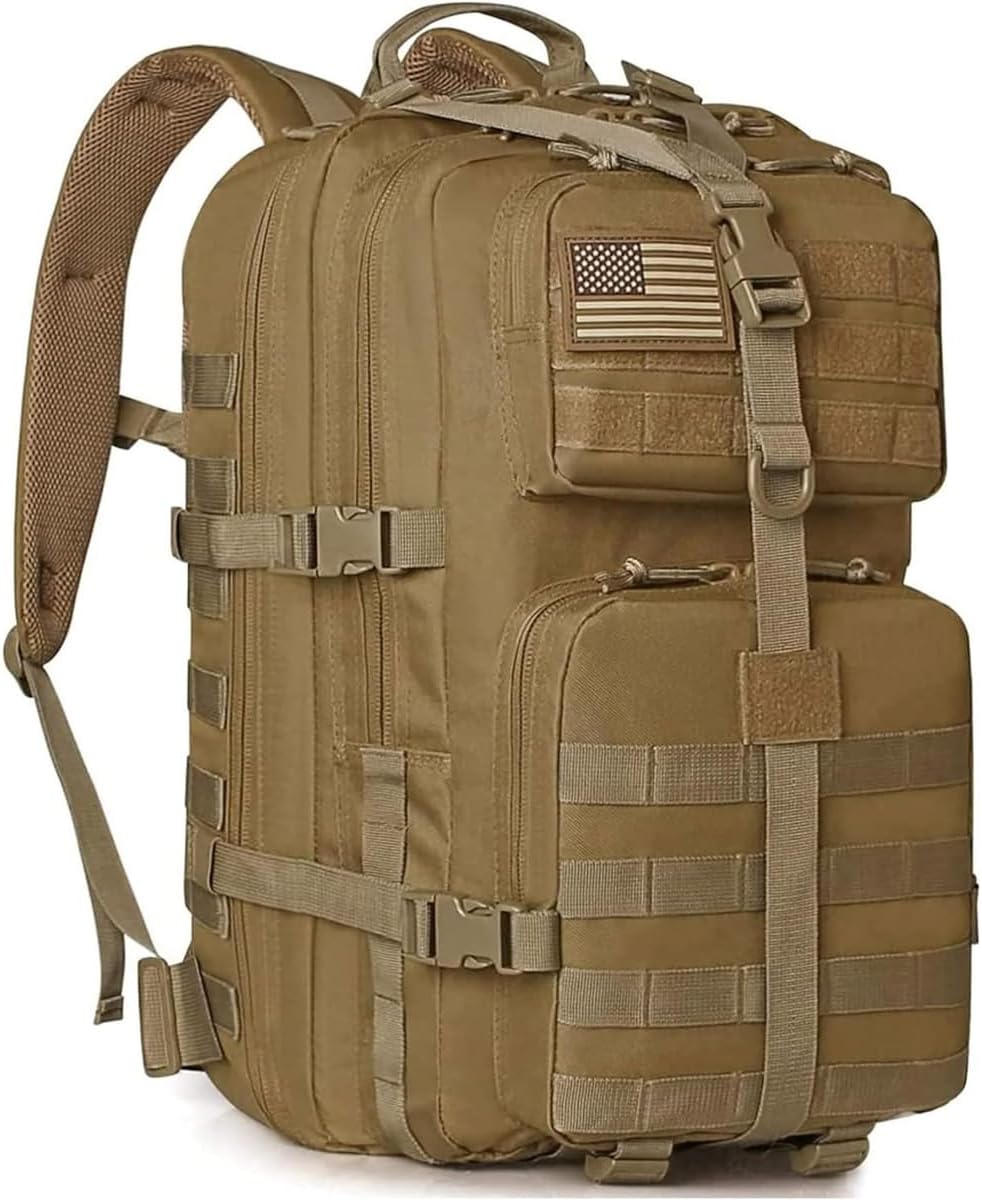 REEBOW GEAR Military Tactical Backpack for Men Large Army 3 Day Assault Pack Molle Hiking Daypack Bag (Brown-Tan)