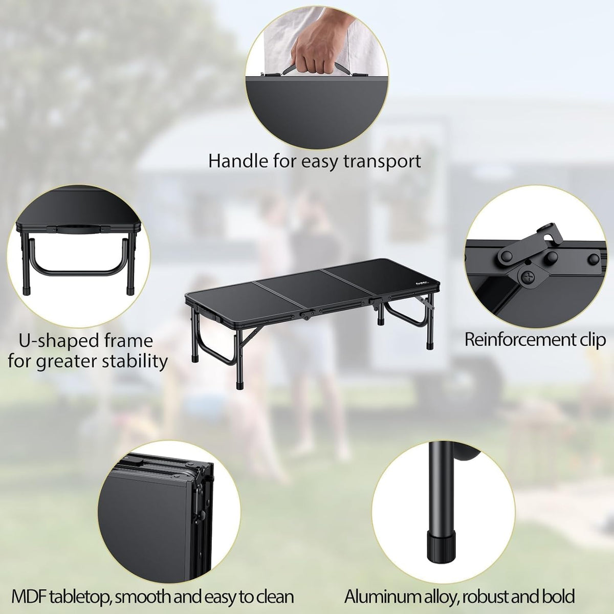 Anbte 34.2" x 15.7" Small Low Folding Picnic Table, 10.3" Height, Black