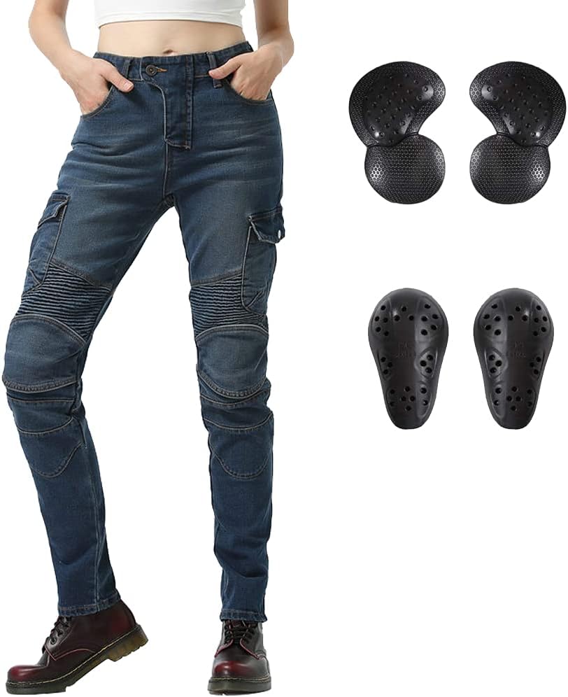 LOMENG Motorcycle Riding Pants Women with CE Level 2 Removable Armor