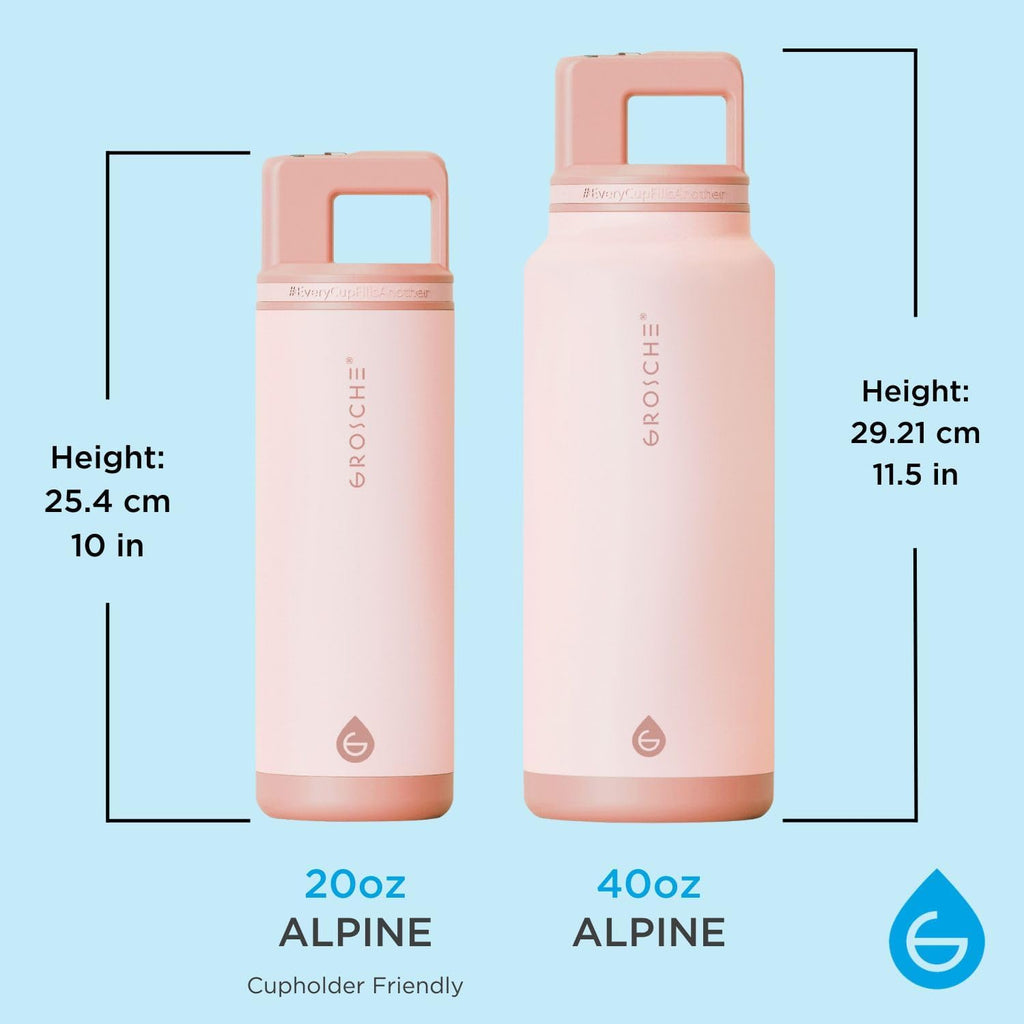 GROSCHE Alpine Flip N Sip Insulated Bottle with Straw Lid, Rose Pink, 20 oz