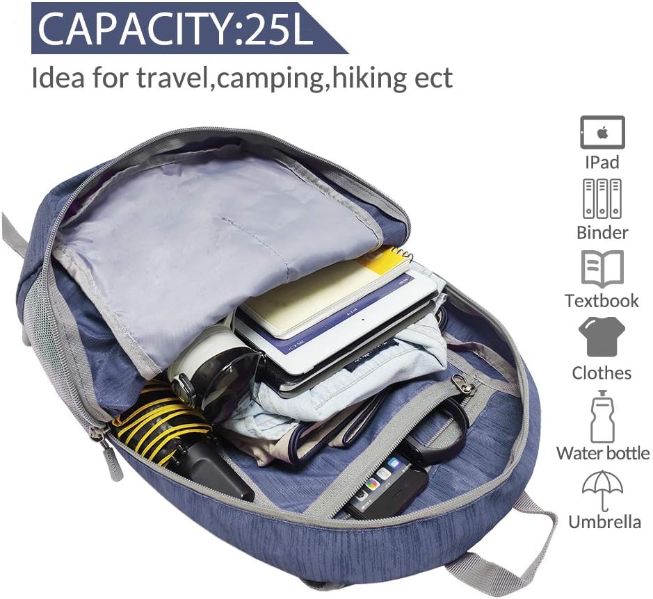 ZOMAKE 25L Lightweight Packable Backpack, Foldable Daypack(Royal Blue)