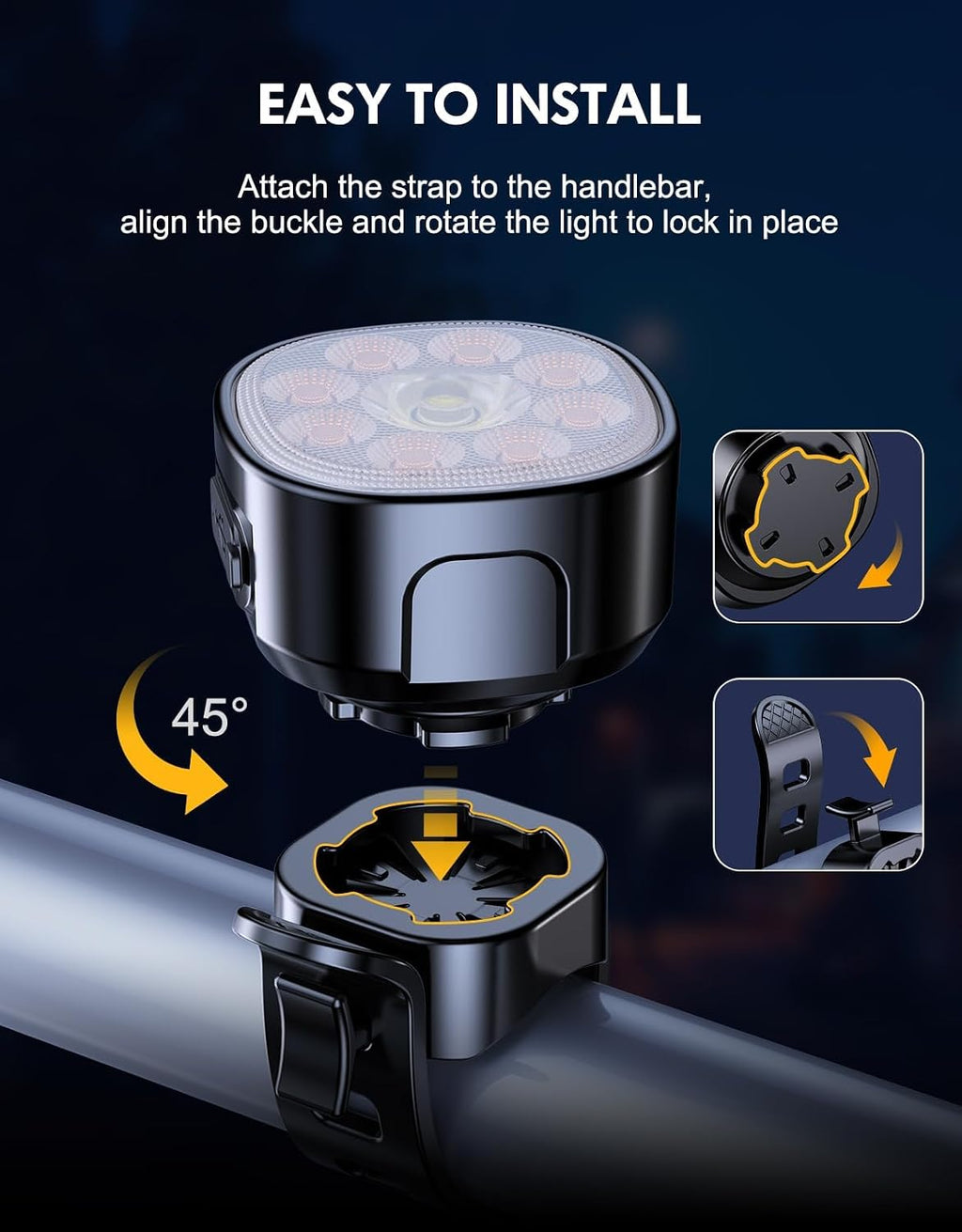 Cuvccn Bike Lights Super Bright, Rechargeable Bicycle Lights Set Multiple Modes, Waterproof Bike Lights for Night Riding/Cycling Safety, Front and Back Bike Reflectors Light, Long Battery Life