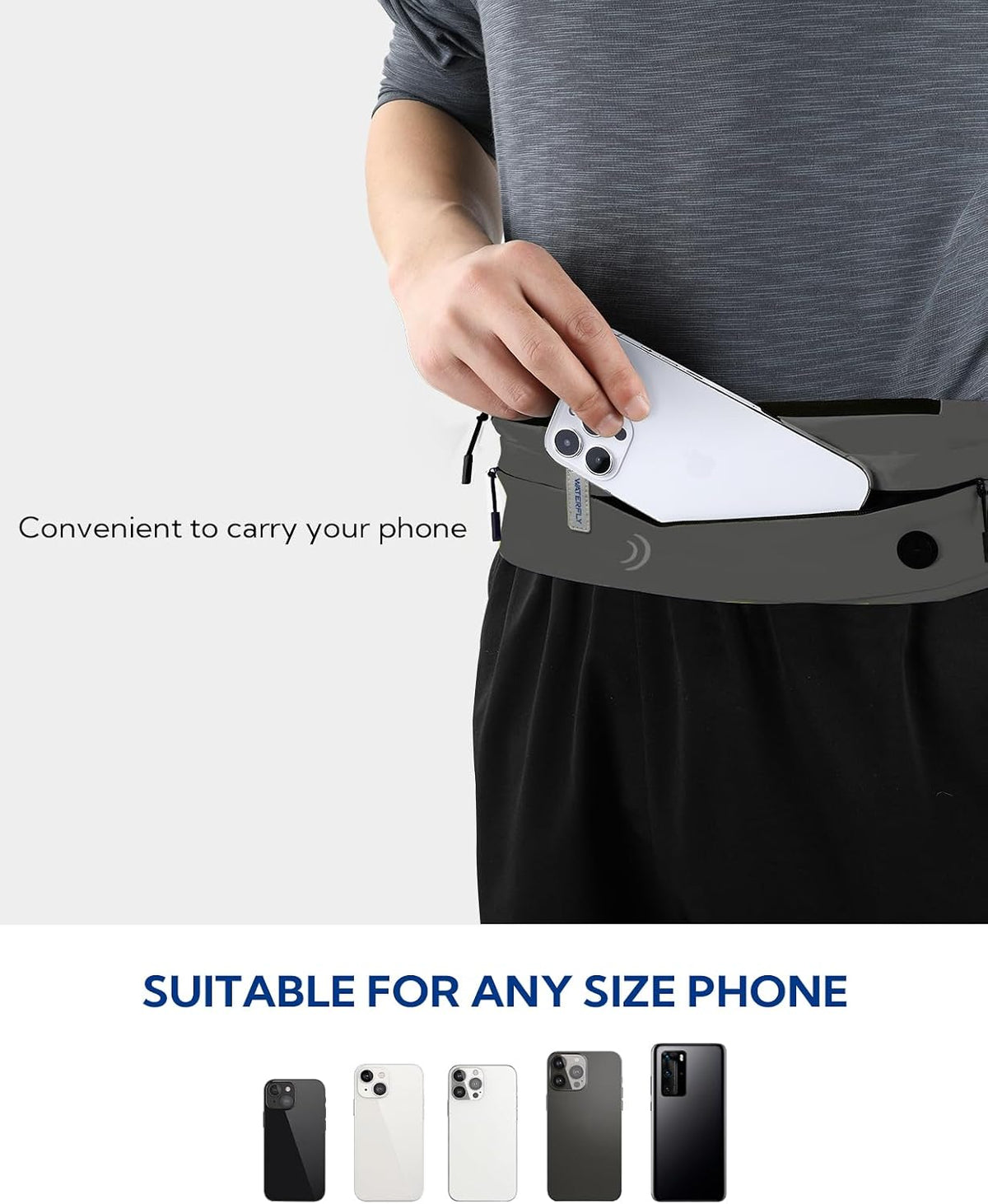 WATERFLY Running Belt Fanny Pack:Phone Holder Belt for Men Women