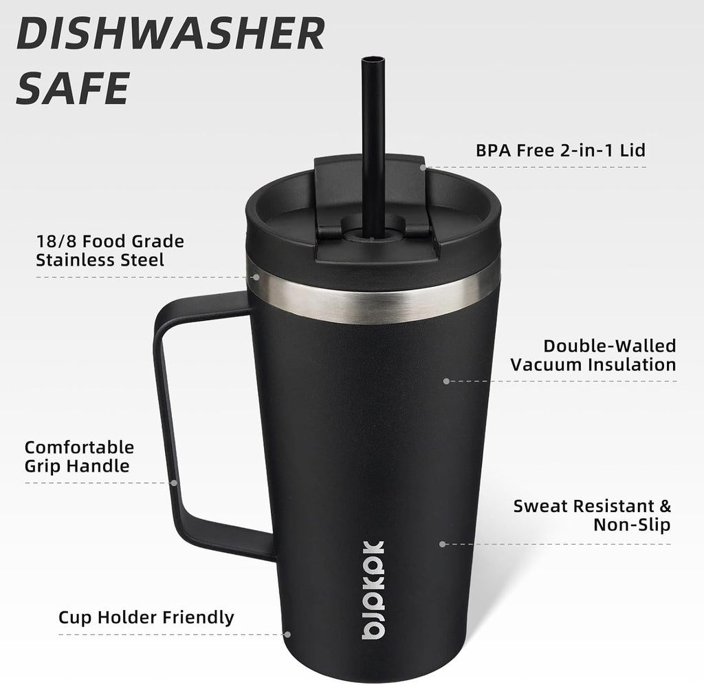 BJPKPK 18oz Insulated Tumbler with Handle, Lid & Straw, Stainless Steel
