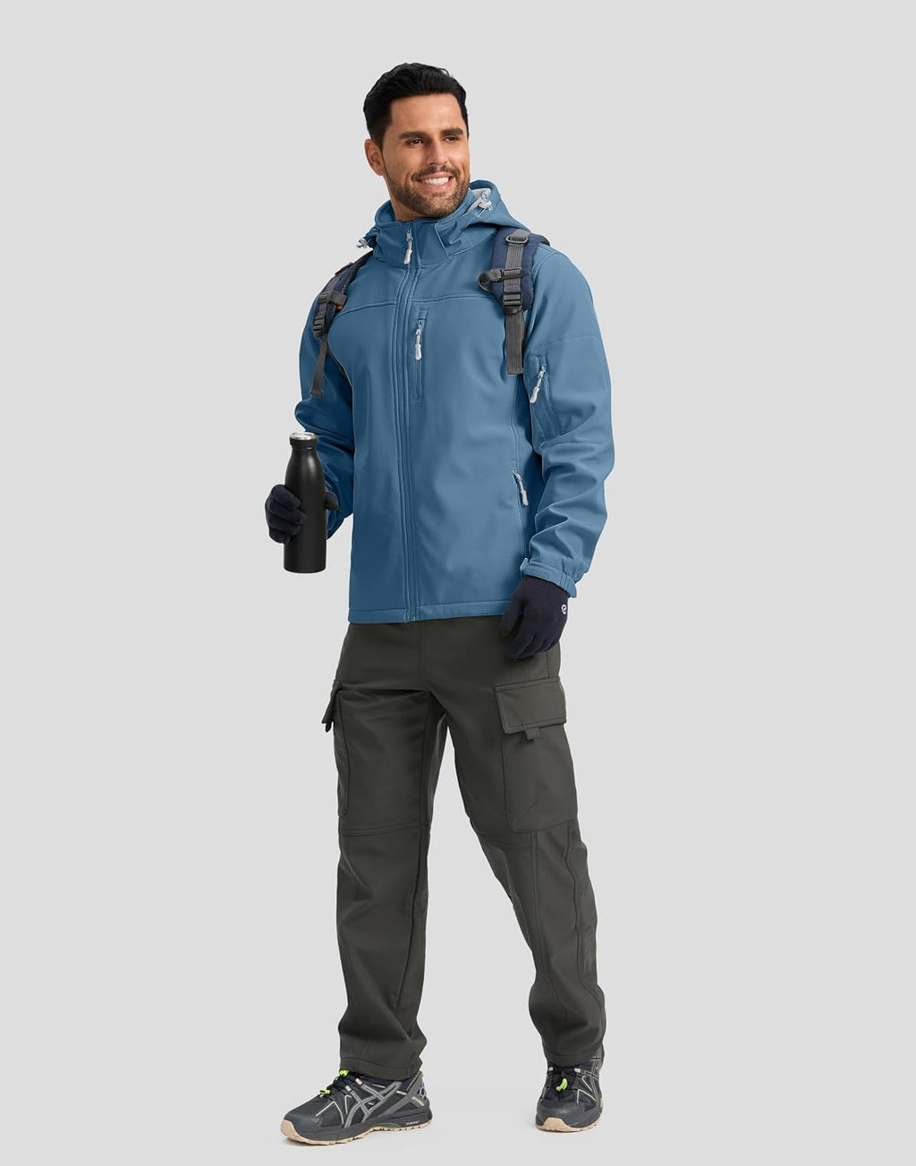 Pudolla Men's Softshell Jacket Hooded Fleece Lined Coats for Outdoor Work