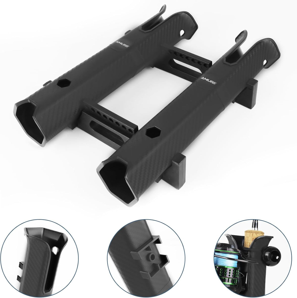 2 Sets of Interlocking Fishing Rod Racks Kit with Carbon Fiber Texture