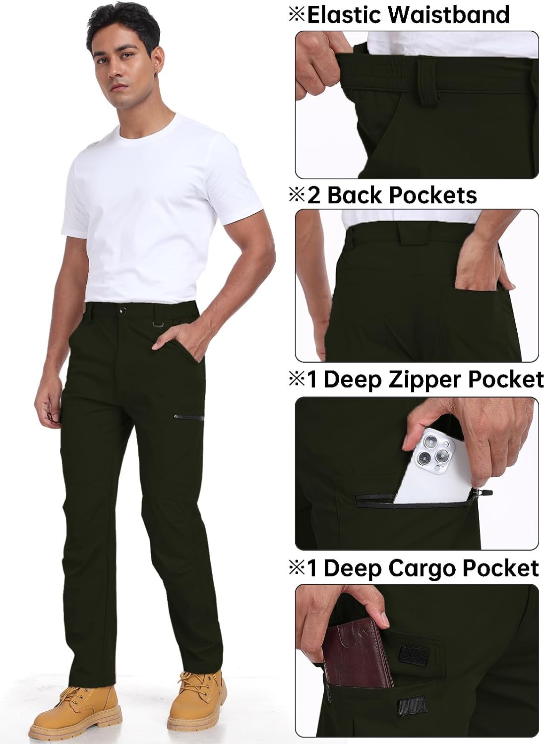 Men's Hiking Cargo Pants Water Resistant Quick Dry Lightweight Pants with 6 Pockets Tactical Work Pants