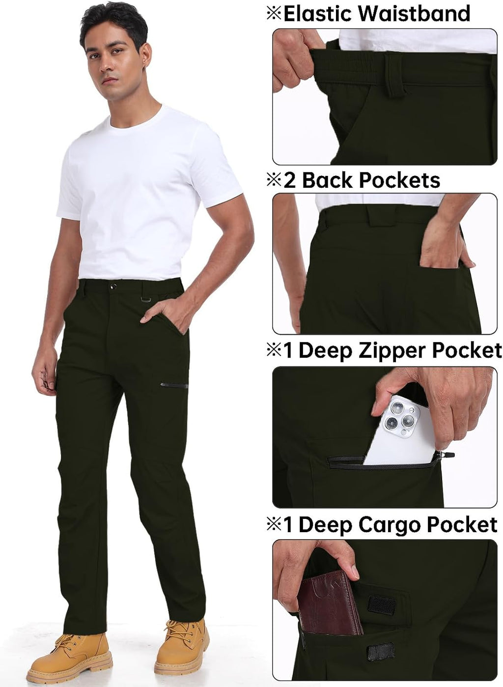 Men's Hiking Cargo Pants Water Resistant Quick Dry Lightweight Pants with 6 Pockets Tactical Work Pants
