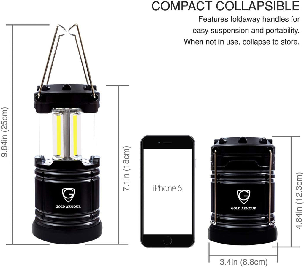 Gold Armour Camping Lantern, Battery Powered LED Lanterns, Survival Kits for Power Outages, Hurricane, Emergency, Portable Camping Essentials