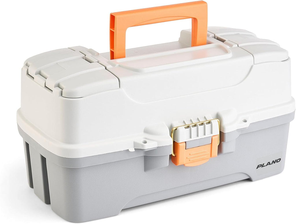 Plano Three-Tray Tackle Box Panfish Kit, Light Grey/Dark Grey, Rust-Proof Brass Latch, Top-Access Tray with Deep Storage, Made in the USA, Portable Fishing Gear Storage Organizer