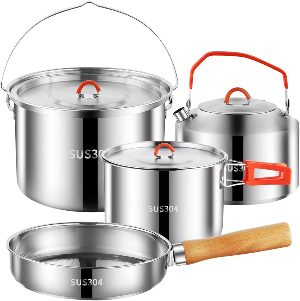 Camping Cookware Set 304 Stainless Steel Camping Pots and Pans Set