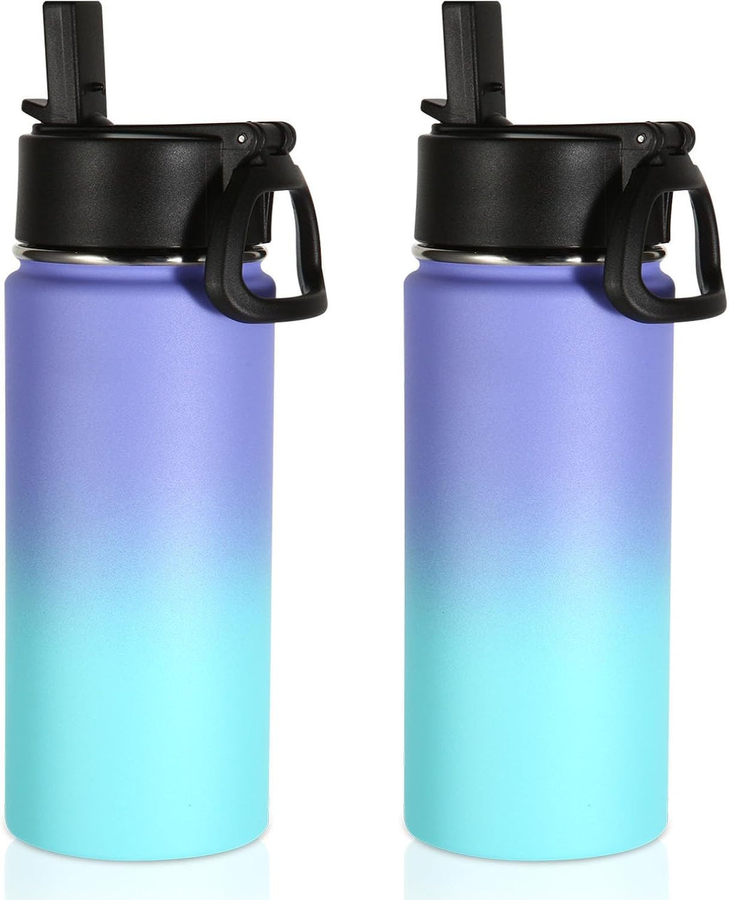 Volhoply 16 OZ Kids Water Bottle Bulk 2 Pack,Insulated Sports Bottles with Straw Lid,Stainless Steel Bottle with Handle Keep Cold & Hot,Double Wall Vacuum Tumbler Cups for School(Purple Blue, 2)