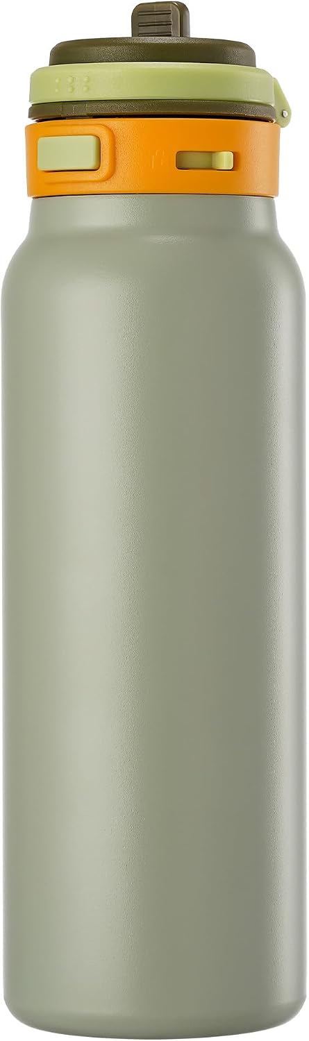 Fijinhom 24 oz Insulated Water Bottle, 2-in-1 Stainless Steel with Straw and Spout, Leak Proof,Fits in Car Cup Holder, 304 Stainless Steel with Wide Mouth, Great for Sports, Travel, Work (Green)